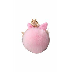 Pink Bunny Ears‎ Fur Ball Keychain Gold Metal Charm For Keys Or Bags Unisex